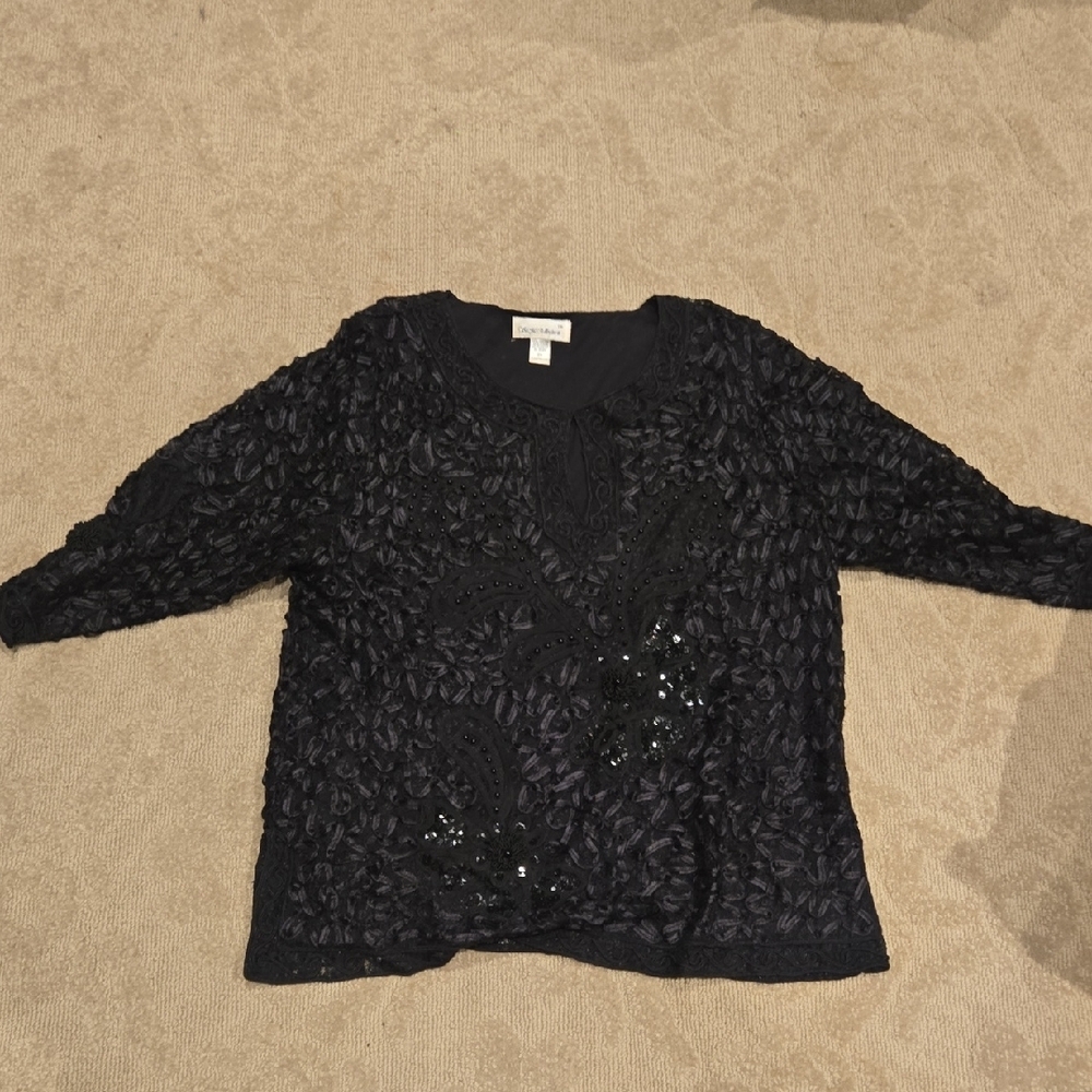 Black Textured Long Sleeve Top
